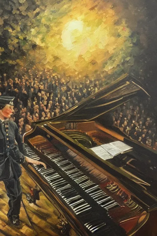 Prompt: second world war ending, oil painting in the style of chopin's nocturne in a minor, highly intricate, trending on artstation