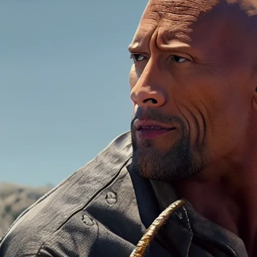 Prompt: film still , Dwayne Johnson as cowboy