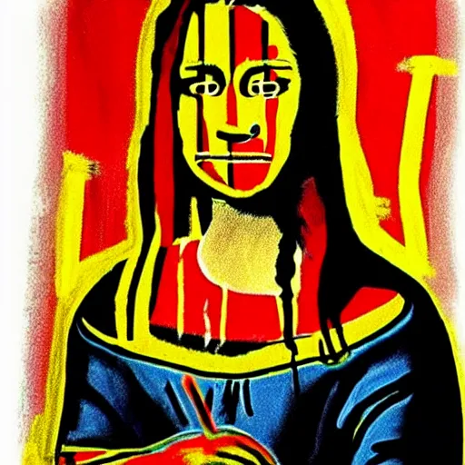 Image similar to monalisa in the style of jean-Michel Basquiat!!!!!!!!!!