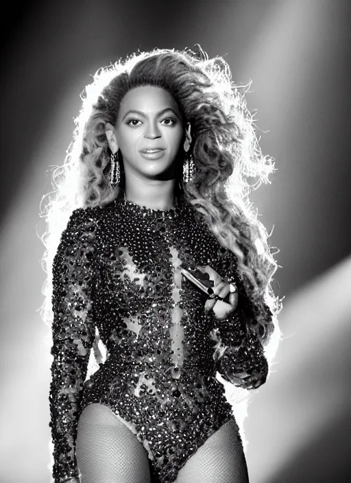 Image similar to beyonce giving a concert, ( eos 5 ds r, iso 1 0 0, f / 8, 1 / 1 2 5, 8 4 mm, postprocessed, crisp face, facial features )