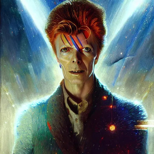 Image similar to david bowie as doctor who, radiant light, caustics, heroic, bright iridescent light, by gaston bussiere, bayard wu, greg rutkowski, maxim verehin