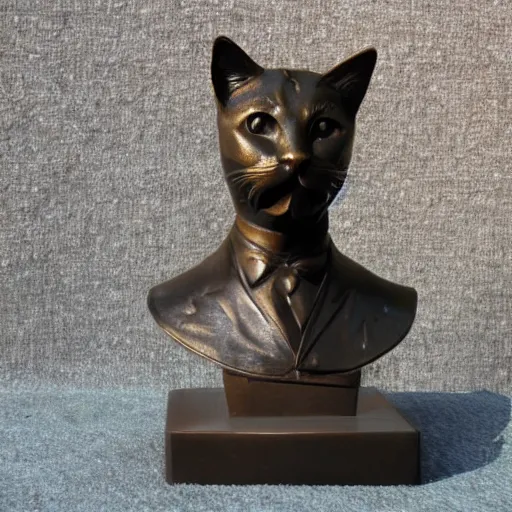 Prompt: a bronze bust of the Cat Otto Von Bismarck, leader of the cat empire