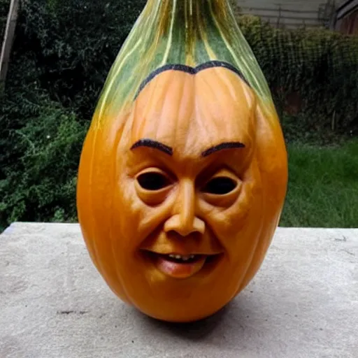 Image similar to gourd carved to look like the face of amber heard