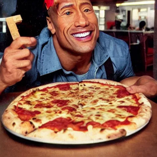 dwayne johnson as beetlejuice eating pizza