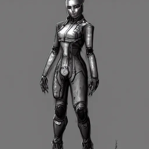 Prompt: character design sketch humanoid by ahmet atil akar, concept art character, cyberpunk fashion, marvelous designer, fantasy, painted, 4 k, high detail, sharp focus, trending in artstation