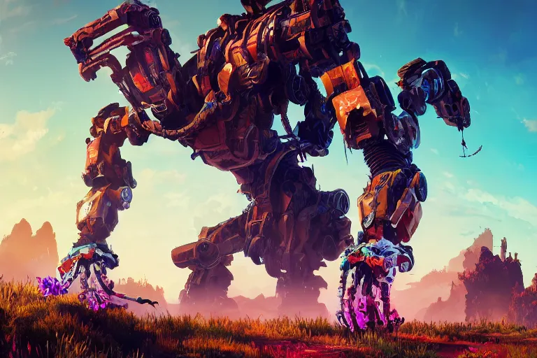 Image similar to scrapper machine mecanical creature robot of horizon forbidden west horizon zero dawn bioluminiscence global illumination ray tracing hdr fanart arstation by ian pesty and alena aenami artworks in 4 k