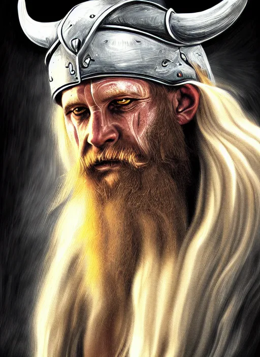 Image similar to viking looking tired, portrait, dramatic light, fierce, digital painting