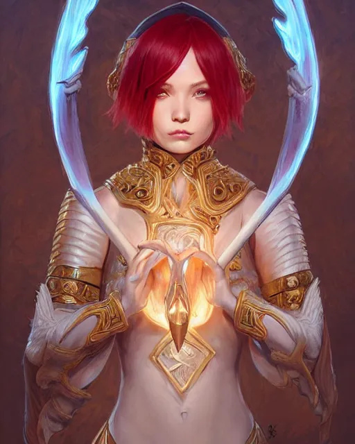 Image similar to mage with with wand casting ultimate attack, ivory carved mantle, red hair straight bangs wearing ivory carved bone armor, bone plants, intricate, elegant, highly detailed, digital painting, full body concept art, smooth, ultra wide angle horizon, illustration, art by artgerm, greg rutkowski, ilya kuvshinov