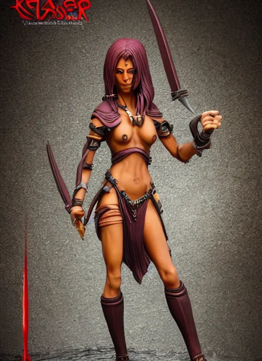 Prompt: 80mm resin detailed miniature of a Dark Elf Female, Dagger, red skin, Product Introduction Photos, 4K, Full body