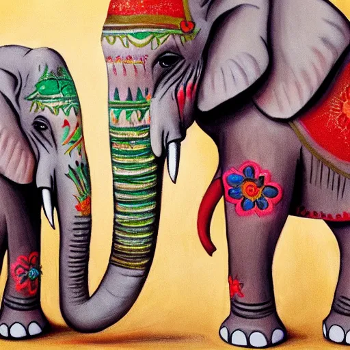 Prompt: elephants with makeup painted toenails