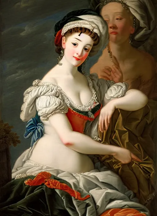 Image similar to portrait of young woman in renaissance dress and renaissance headdress, art by francois boucher