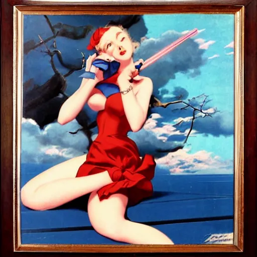 Image similar to Anime art by Gil Elvgren and Sakimichan and Enoch Bolles