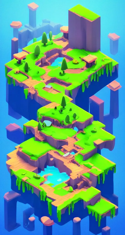 Image similar to a cute little matte low poly isometric mushroom island, waterfalls, lat lighting, soft shadows, trending on artstation, 3d render, monument valley, fez video game,