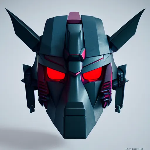 Prompt: samurai gundam head, v - fin, octane render, soft light, mekka, behance, vector, highly detailed illustration, realistic, custom design, dribbble. com, by secondsyndicate studio,