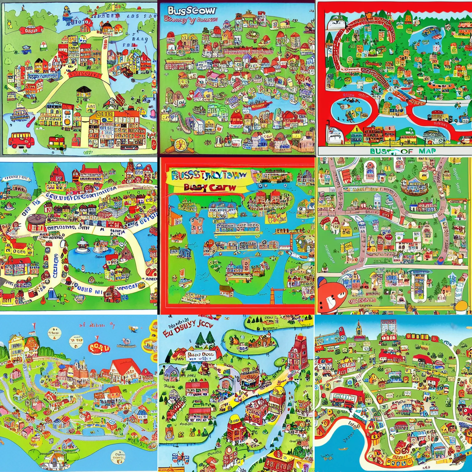 Prompt: map of busytown by richard scarry
