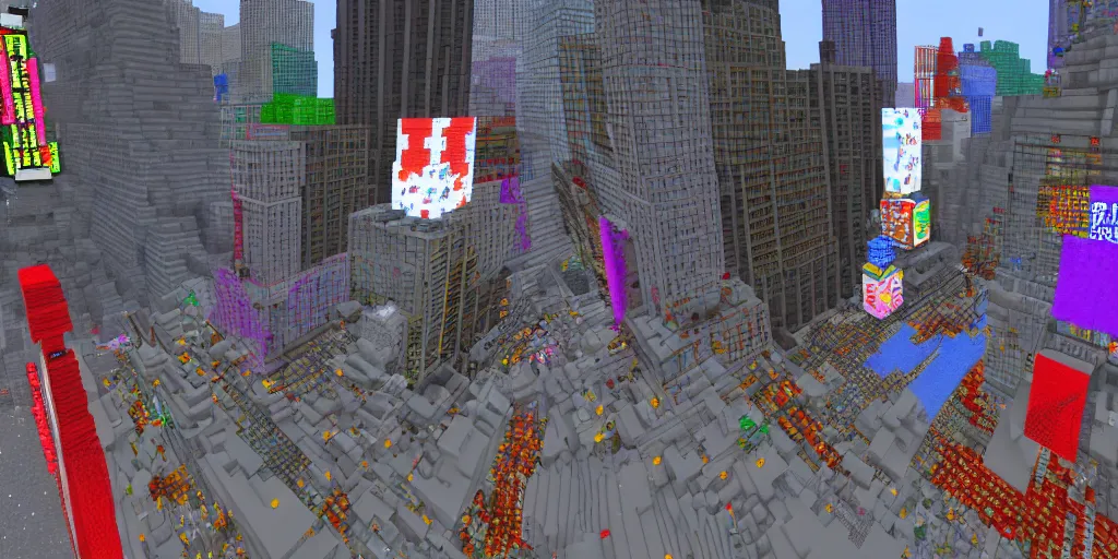 Image similar to times square in minecraft