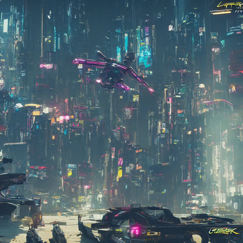 Prompt: Cyberpunk 2077. CP2077. 3840 x 2160. evil cyberdrone, punkdrone, looming drone, hovering drone, deadly drone,