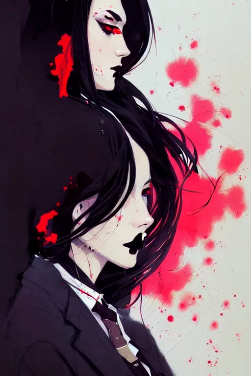 Prompt: a ultradetailed beautiful painting of a stylish goth girl wearing a tie, by conrad roset, greg rutkowski and makoto shinkai trending on artstation