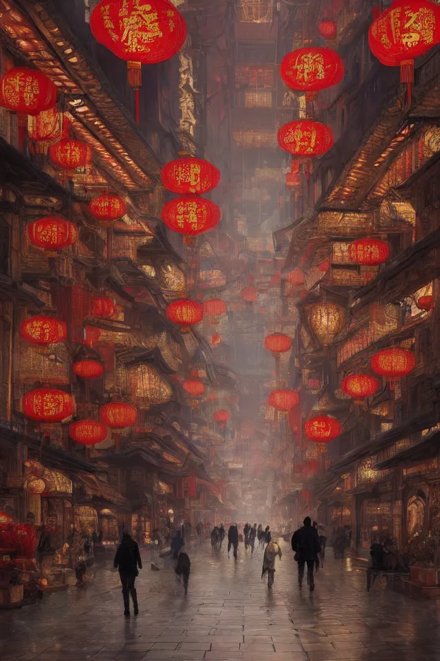 Image similar to epic scenery of a shopping street in the Chinese imperial city, intricate, elegant, volumetric lighting, digital painting, highly detailed, artstation, sharp focus, illustration, concept art, ruan jia, steve mccurry