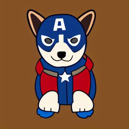 Prompt: cute corgi dressed as captain america, vector art