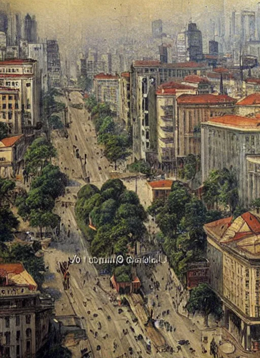 Image similar to avenida paulista in 1 8 9 0, very realistic beautiful painting, detailed, by candido portinari