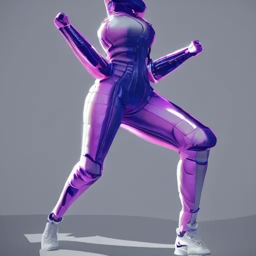 Image similar to 3 d video game style, nicki minaj wearing nike acronym techwear bodysuit, with yeezy shoes, dynamic pose, body shot, hyperealistic, futuristic, cyber, highly detailed, character art, trending on artstation, octane render, dynamic lighting, beautiful, beautiful colors, seductive