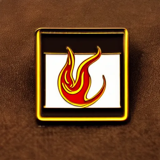 Image similar to a square enamel pin of a fire flames blaze label, smooth curves, behance