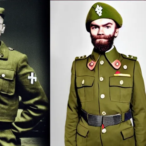 Image similar to Pewdiepie wearing an Nazi soldier's uniform