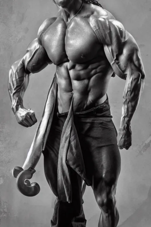 Image similar to Matthew Mercer is a jacked muscle builder gigachad, grayscale photography