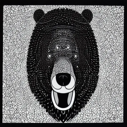 Image similar to a black and white image of a bear's head, an album cover by Takashi Murakami, featured on dribble, dada, logo, 1990s, da vinci