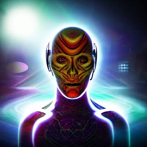 Prompt: dmt entity alien on the joe rogan podcast, octane render