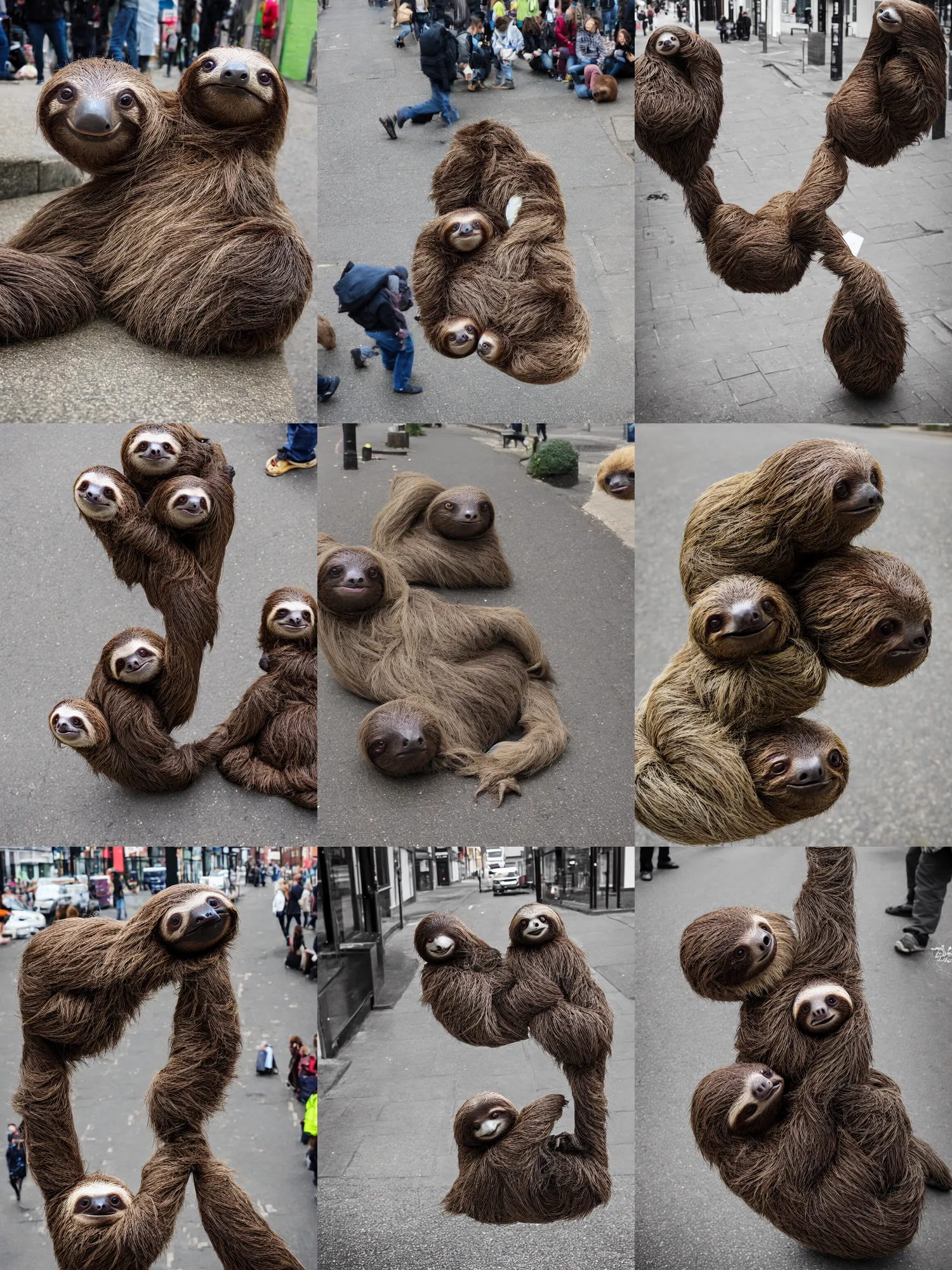 Prompt: Street Photography of Sloths in Derby Town, UK