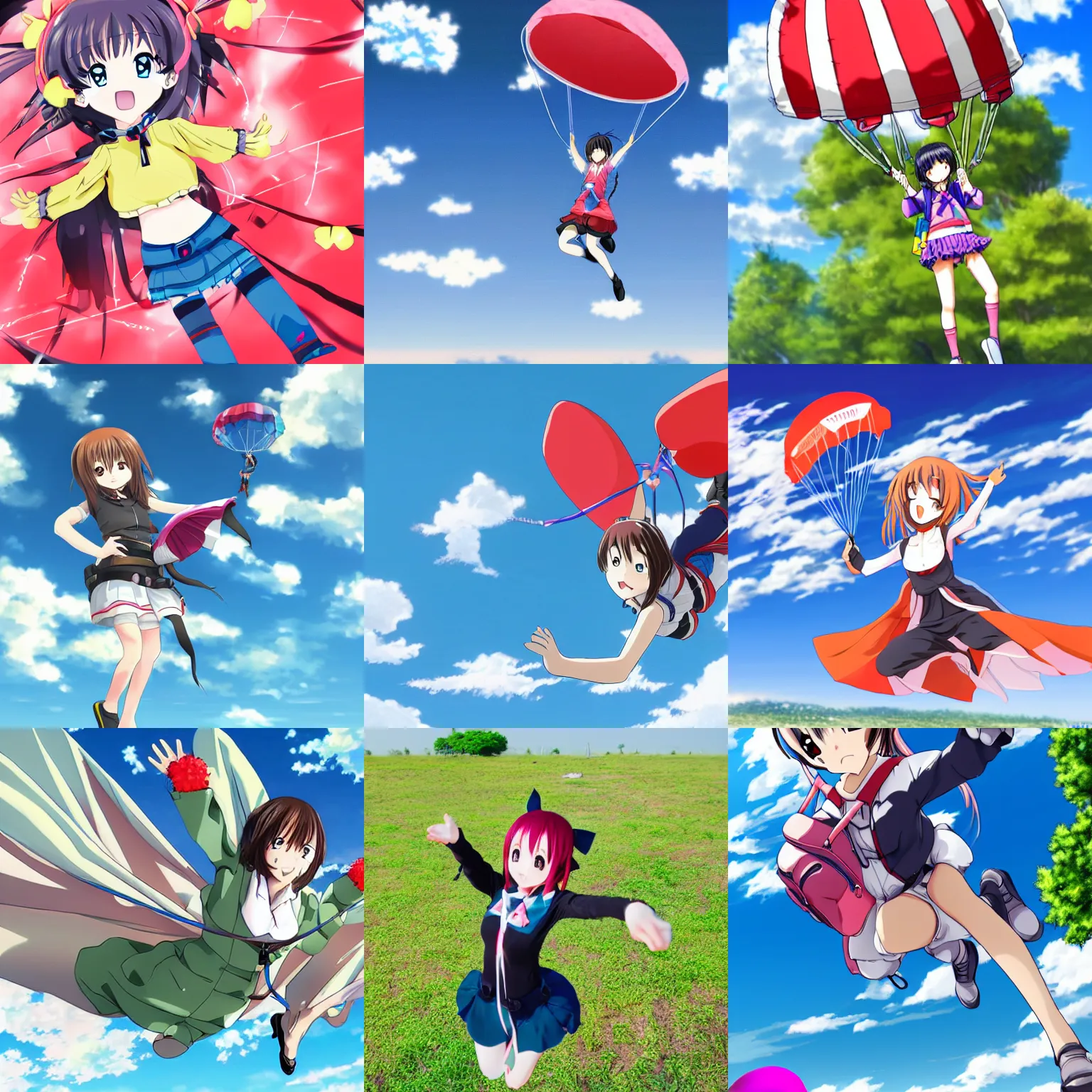 Prompt: anime girl parachuting