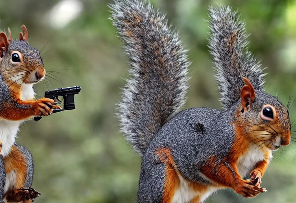 Image similar to genetically modified squirrels with guns hold a bank hostage