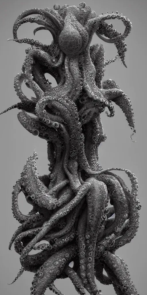 Image similar to the fractalogist, octopus transhuman, zbrush sculpture, octane render, high detail, post processing, 4 k