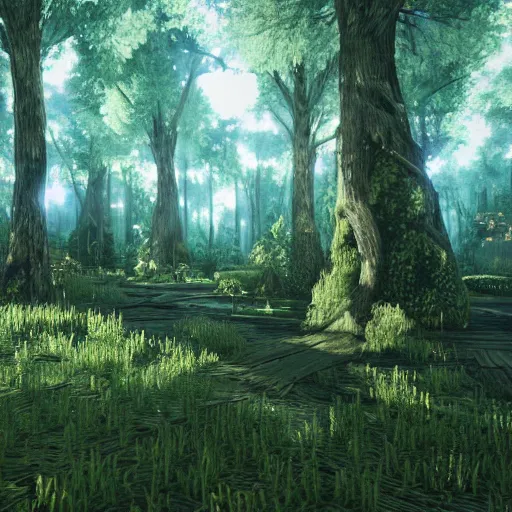 Image similar to a forest with trees made of large vodka bottles, intricate linework, sharp focus, smooth, octopath traveler, final fantasy, unreal engine, dramatic lighting, ethereal, 8 k