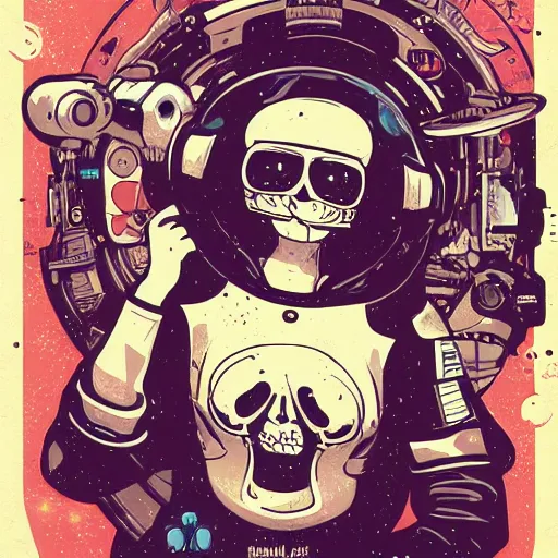 Prompt: portrait skull girl astronaut by petros afshar, tom whalen, mucha, laurie greasley, pokemon by greg rutkowski