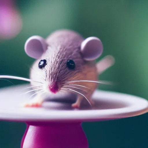 Image similar to macro photo of a mouse in a miniature fancy restaurant