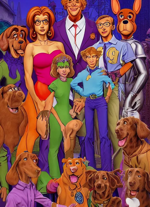 Image similar to portrait of Scooby-Doo in Society (1989), highly detailed, centered, solid color background, digital painting, artstation, concept art, smooth, sharp focus, illustration, artgerm, donato giancola, Joseph Christian Leyendecker, Les Edwards, Ed Repka, WLOP, Artgerm