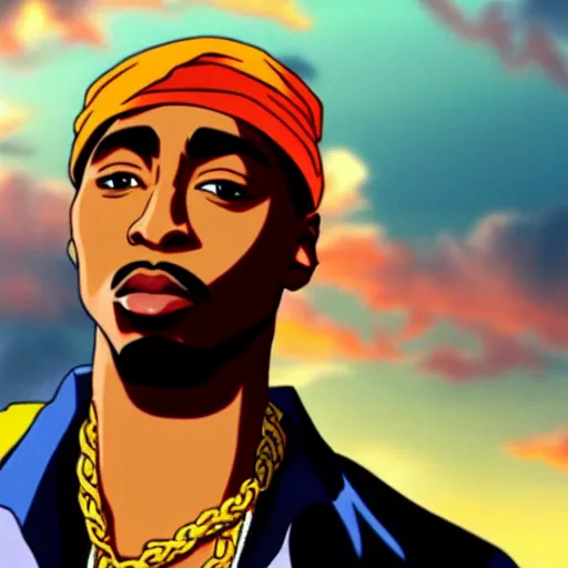 Image similar to Tupac Shakur, screenshot from a 2012s anime, anime