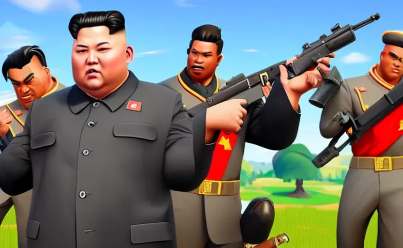 Image similar to gameplay of kim jong un in fortnite,