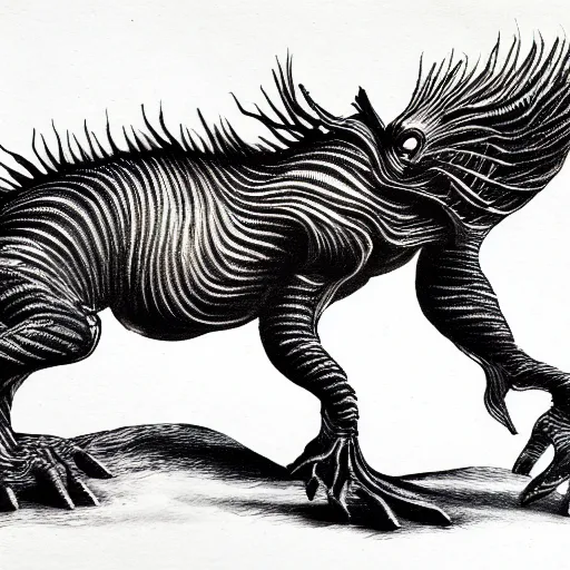 Prompt: depiction of a creature, ink painting, highly detailed, - h 7 0 4, upscaled