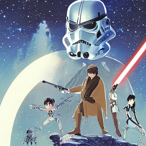 Image similar to film still of Star Wars Return of the Jedi Artwork by Dice Tsutsumi, Makoto Shinkai, Studio Ghibli