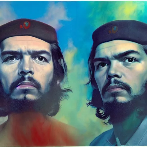 Image similar to colour masterpiece surreal closeup portrait photography of che guevara by miho hirano and annie leibovitz and michael cheval, psychedelic smoke background, 8 k