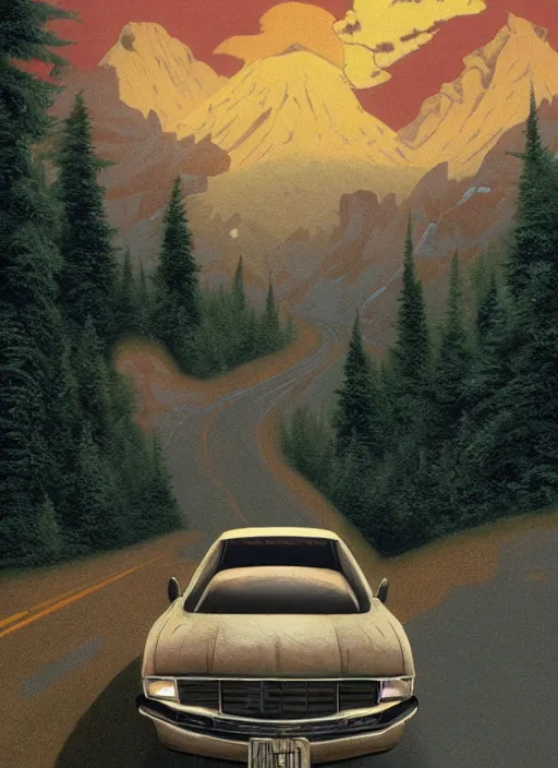 Prompt: Twin Peaks poster artwork by Michael Whelan and Tomer Hanuka, Rendering of mysterious car crash from scene from Twin Peaks, full of details, by Makoto Shinkai and thomas kinkade, Matte painting, trending on artstation and unreal engine