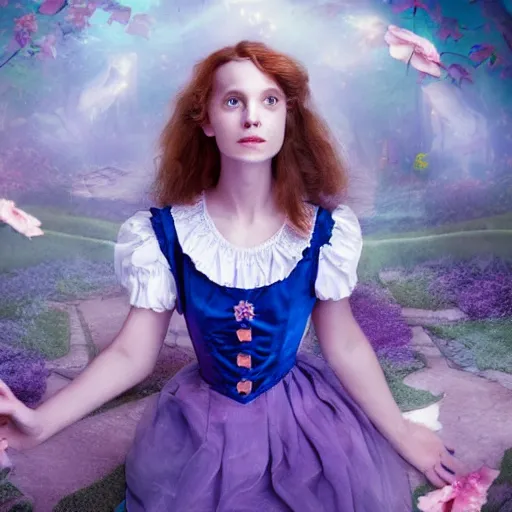 Image similar to beautiful portrait of alice in wonderland, age 3 5, atmospheric, 4 k