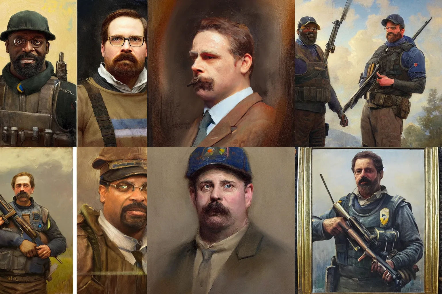 Prompt: Solomon Joseph Solomon and Richard Schmid and Jeremy Lipking victorian genre painting portrait painting of Ned Flanders as a Rainbow Six Siege operator