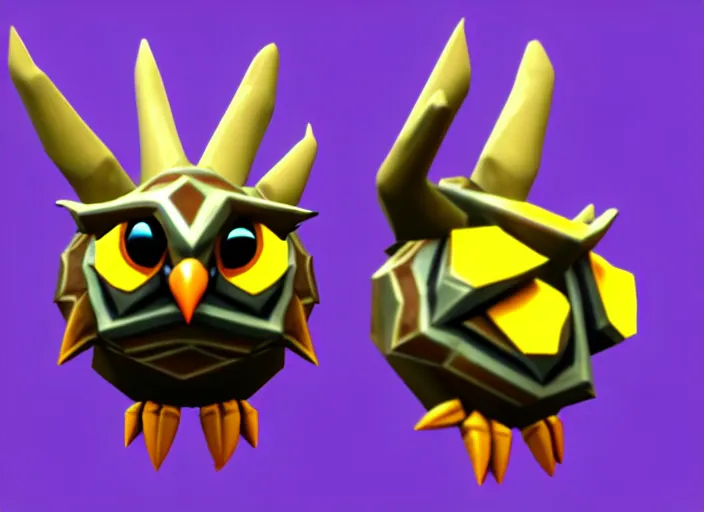 Image similar to owl head, stylized stl, 3 d render, activision blizzard style, hearthstone style, spyro style