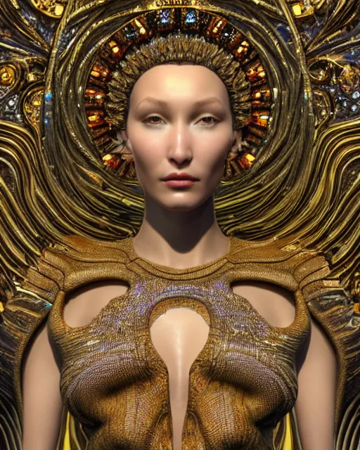 Image similar to a highly detailed metahuman 4 k close up render of an alien goddess bella hadid monument renaissance in iris van herpen dress schiaparelli in diamonds crystals swarovski and jewelry iridescent in style of alphonse mucha gustav klimt trending on artstation made in unreal engine 4