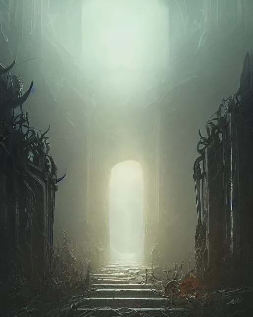 Image similar to an endless maze, terrifying, darker, environment art, fantasy art, landscape art, in the style of greg rutkowski, illustration, epic, fantasy, intricate, hyper detailed, artstation, concept art, smooth, sharp focus, ray tracing